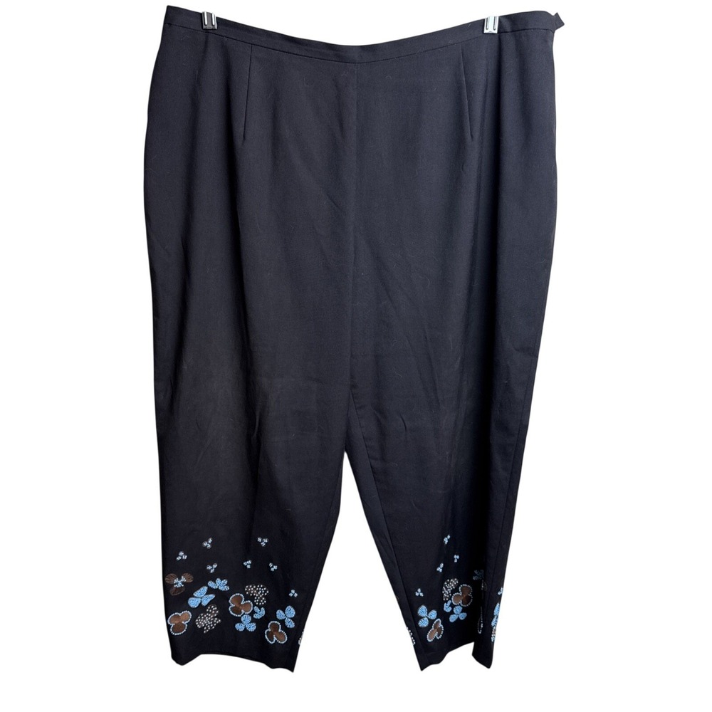 Alfani Woman Black Floral Embroidered Hem Crop Trouser Pants Plus Size 20W